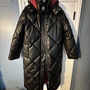 Rebecca Minkoff Black Quilted Puffer Coat with Red Lining